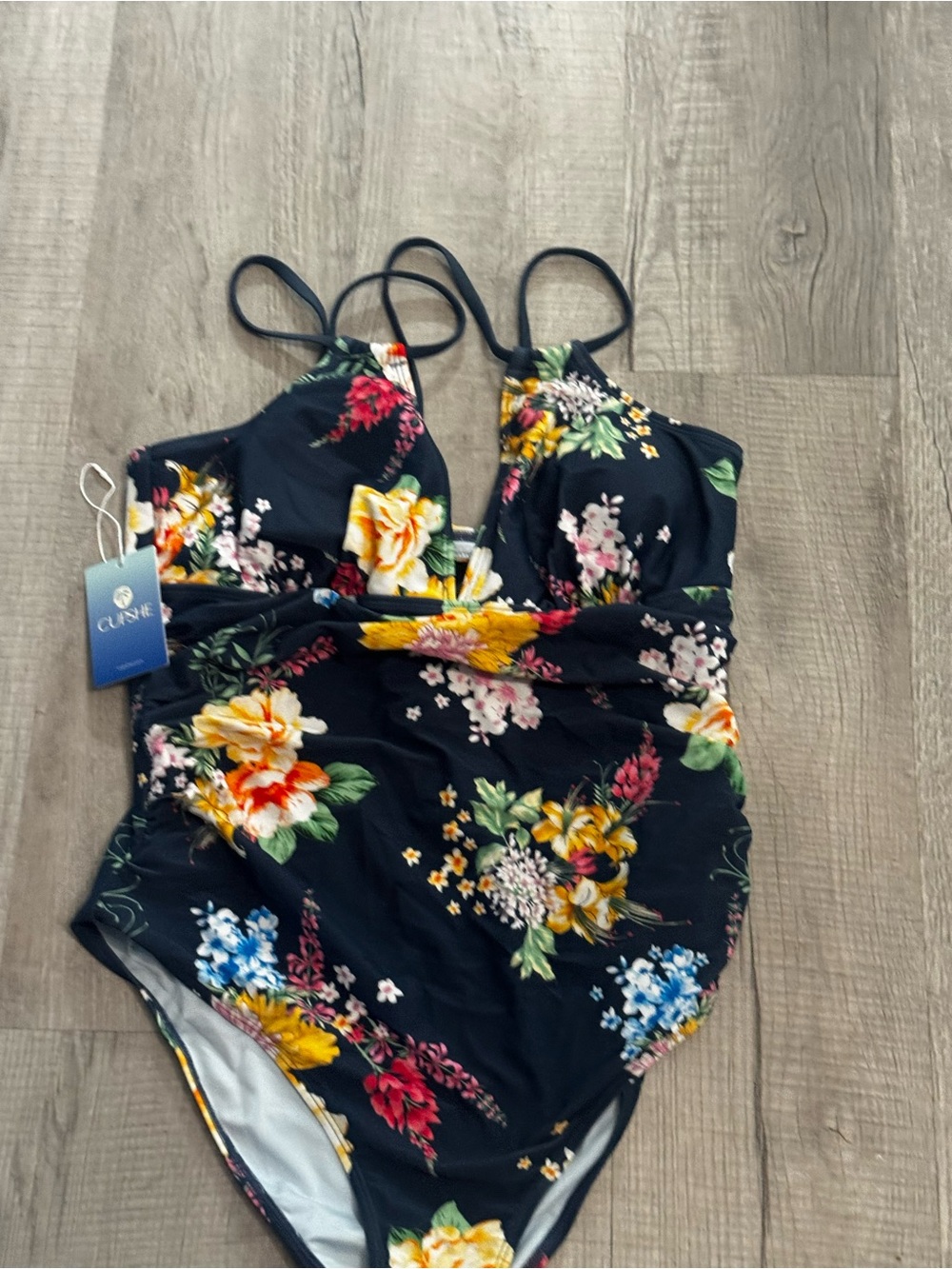 Cupshe Black Floral One-Piece Swimsuit with Multicolor Blooms